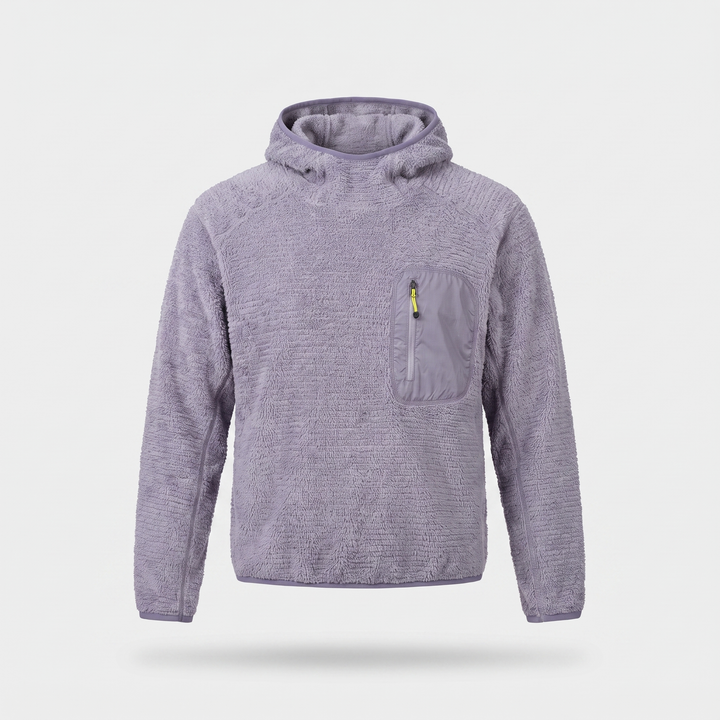 Fleece Hoodie - Sherpa Pullover with Thumbhole Cuffs - Zip Chest Pocket