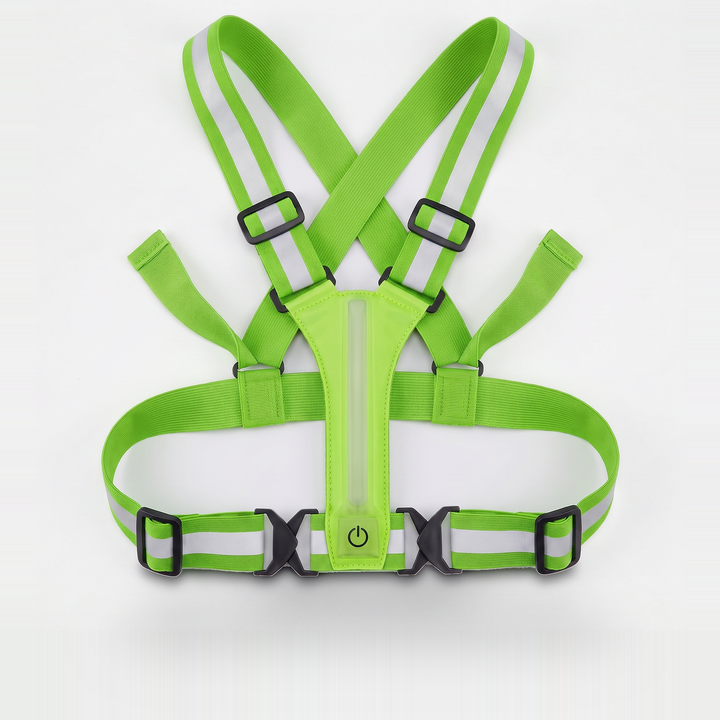 Reflective vest with LED lights in Neon Green, flat lay front view