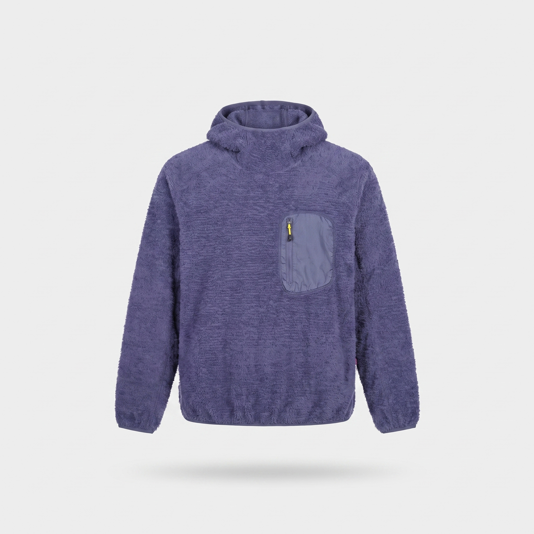 Fleece Hoodie - Sherpa Pullover with Thumbhole Cuffs - Zip Chest Pocket