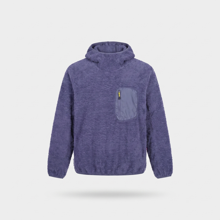 Fleece Hoodie - Sherpa Pullover with Thumbhole Cuffs - Zip Chest Pocket