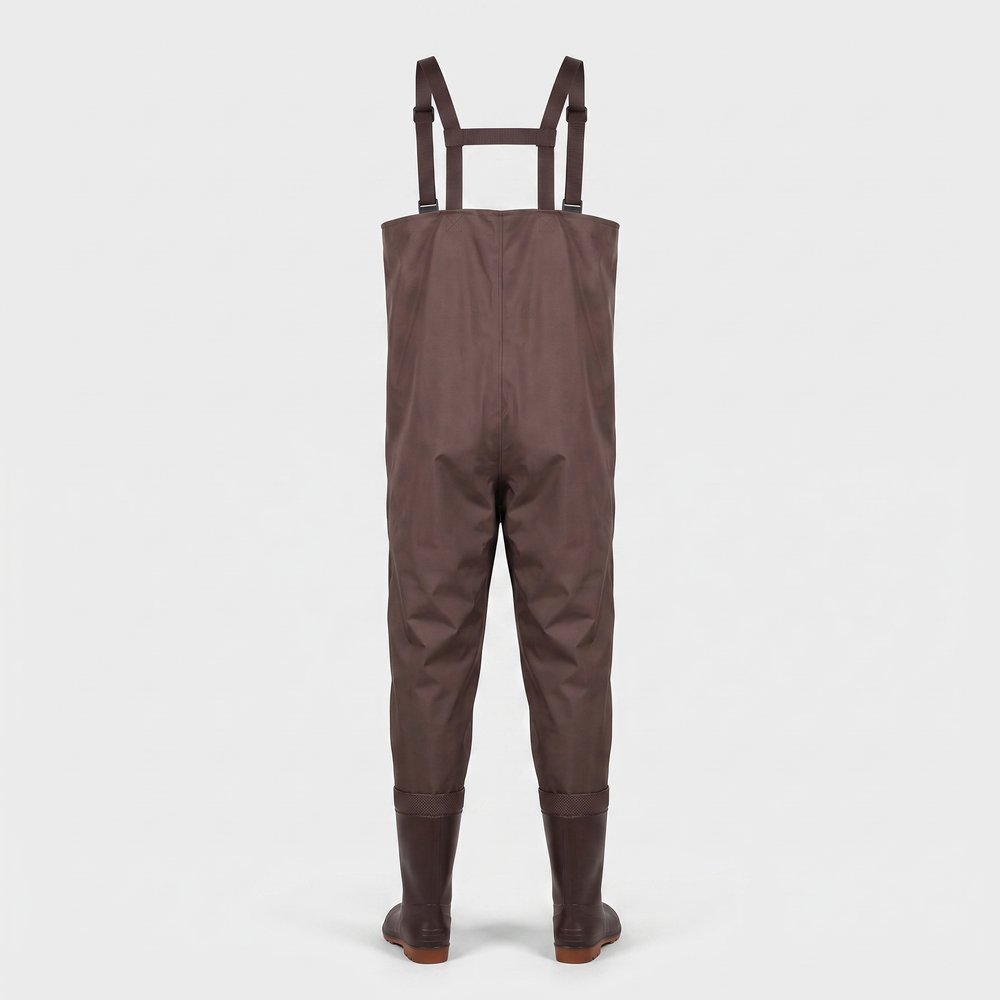 Men's chest waders in Coffee Brown, back view