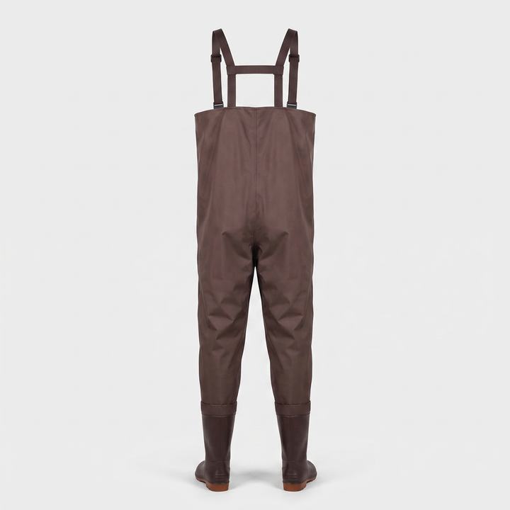 Men's chest waders in Coffee Brown, back view