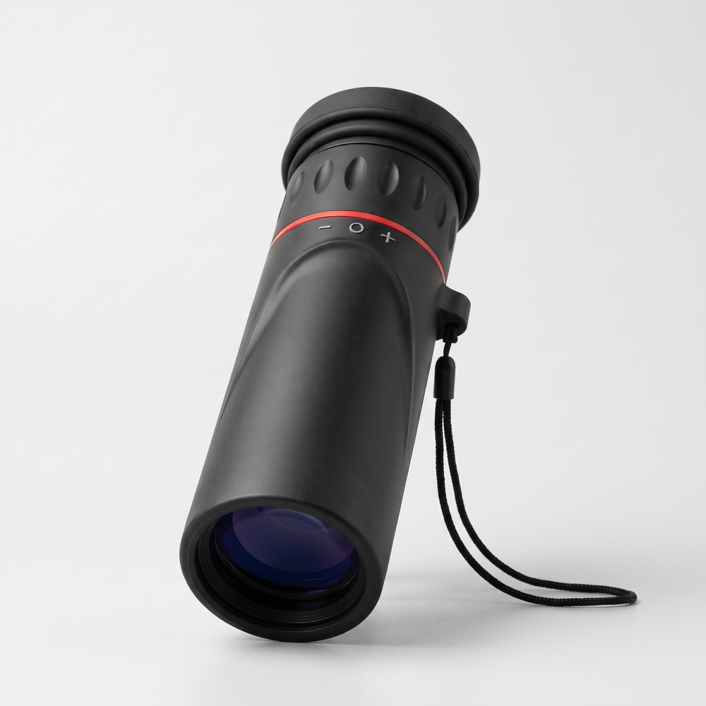 Monocular eyepiece with folded eyecup and dioptre scale