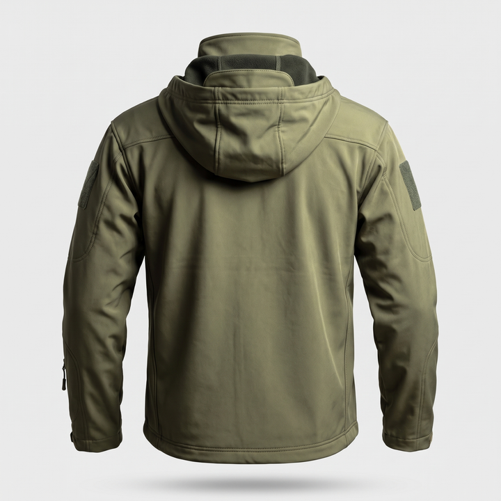 Green men's hunting jacket - back view