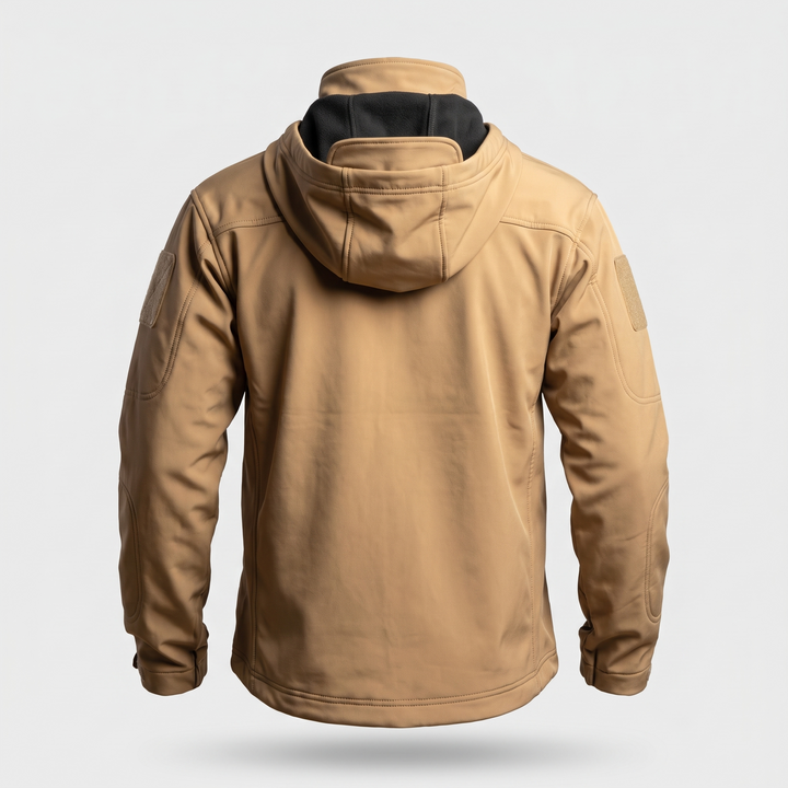 Khaki men's hunting jacket - back view