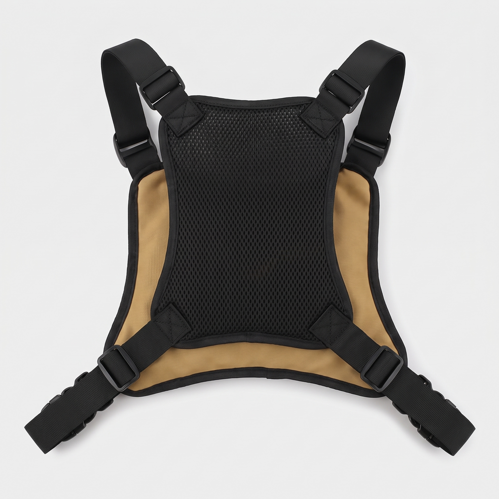Breathable mesh panel and four point harness
