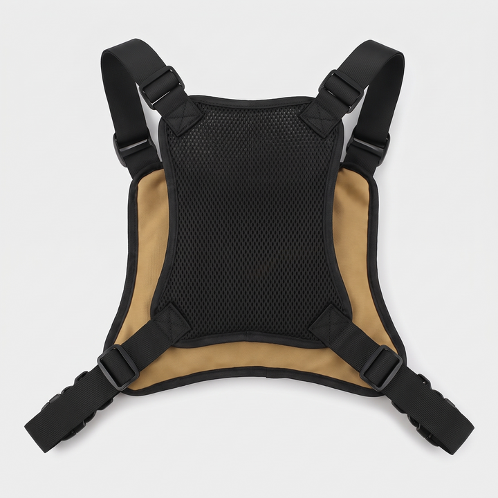 Breathable mesh panel and four point harness