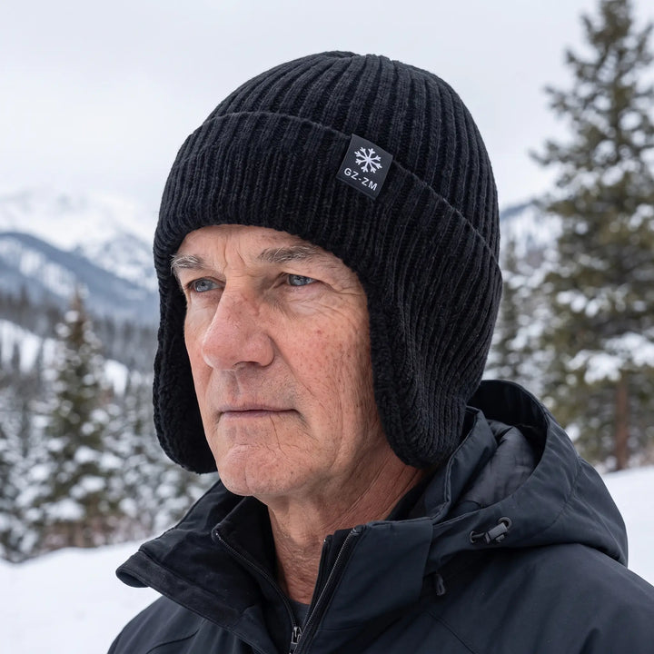 Men's Earflap Hat - Velvet Lined Winter Beanie with Ear Flaps