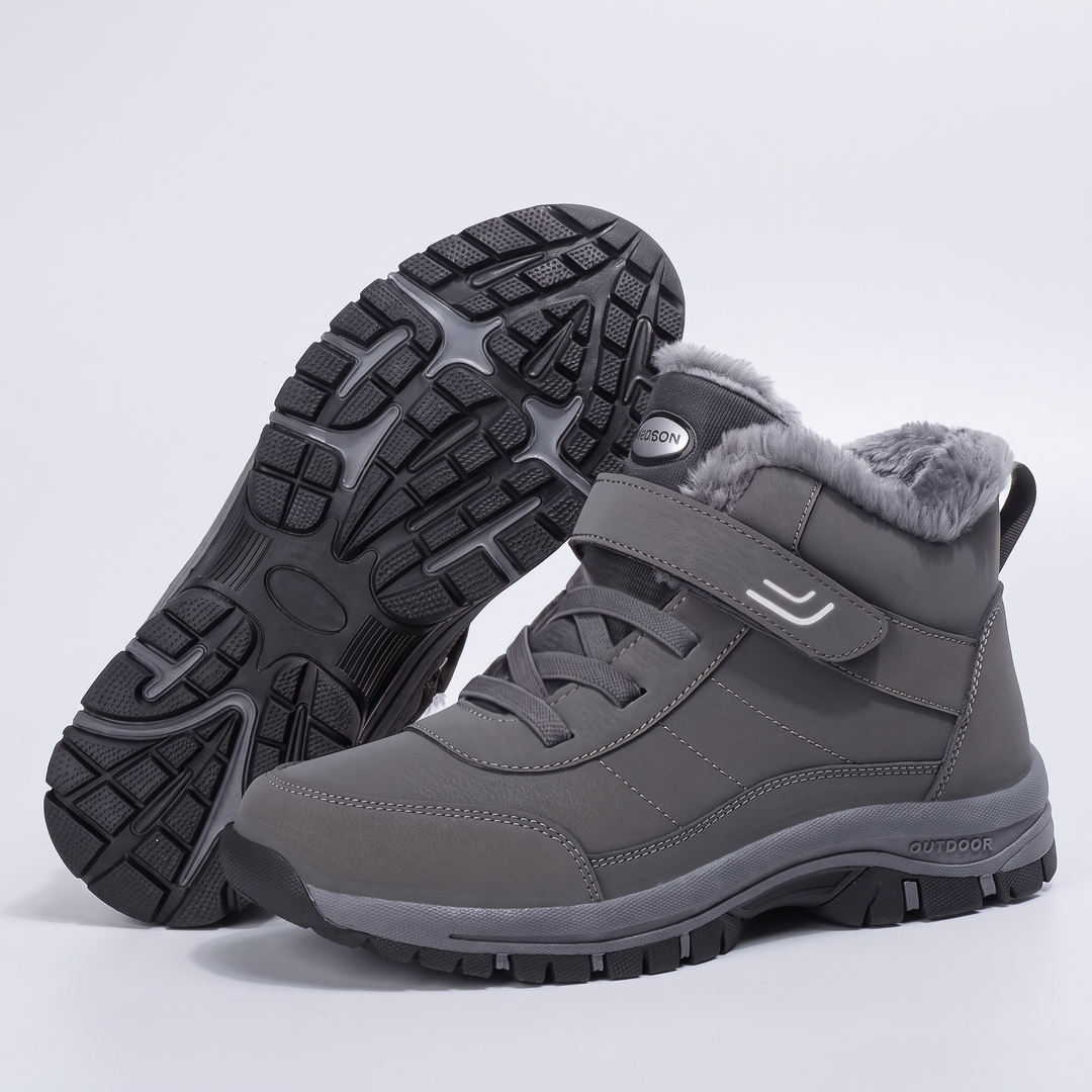 Lugged rubber outsole of the plush lined winter boot