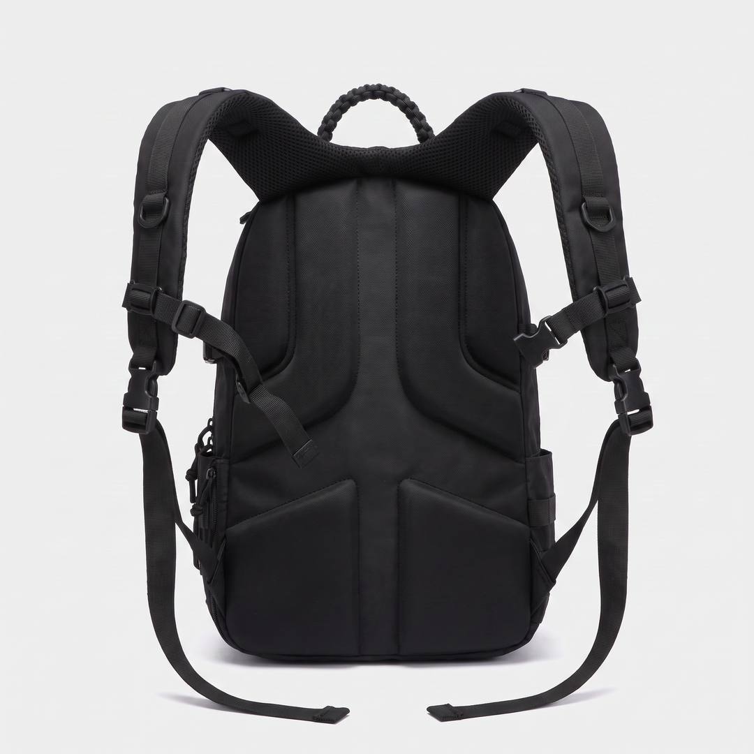 Molded vented back panel and harness