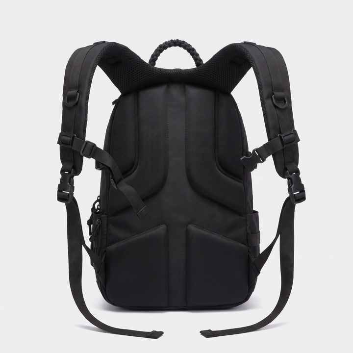 Molded vented back panel and harness