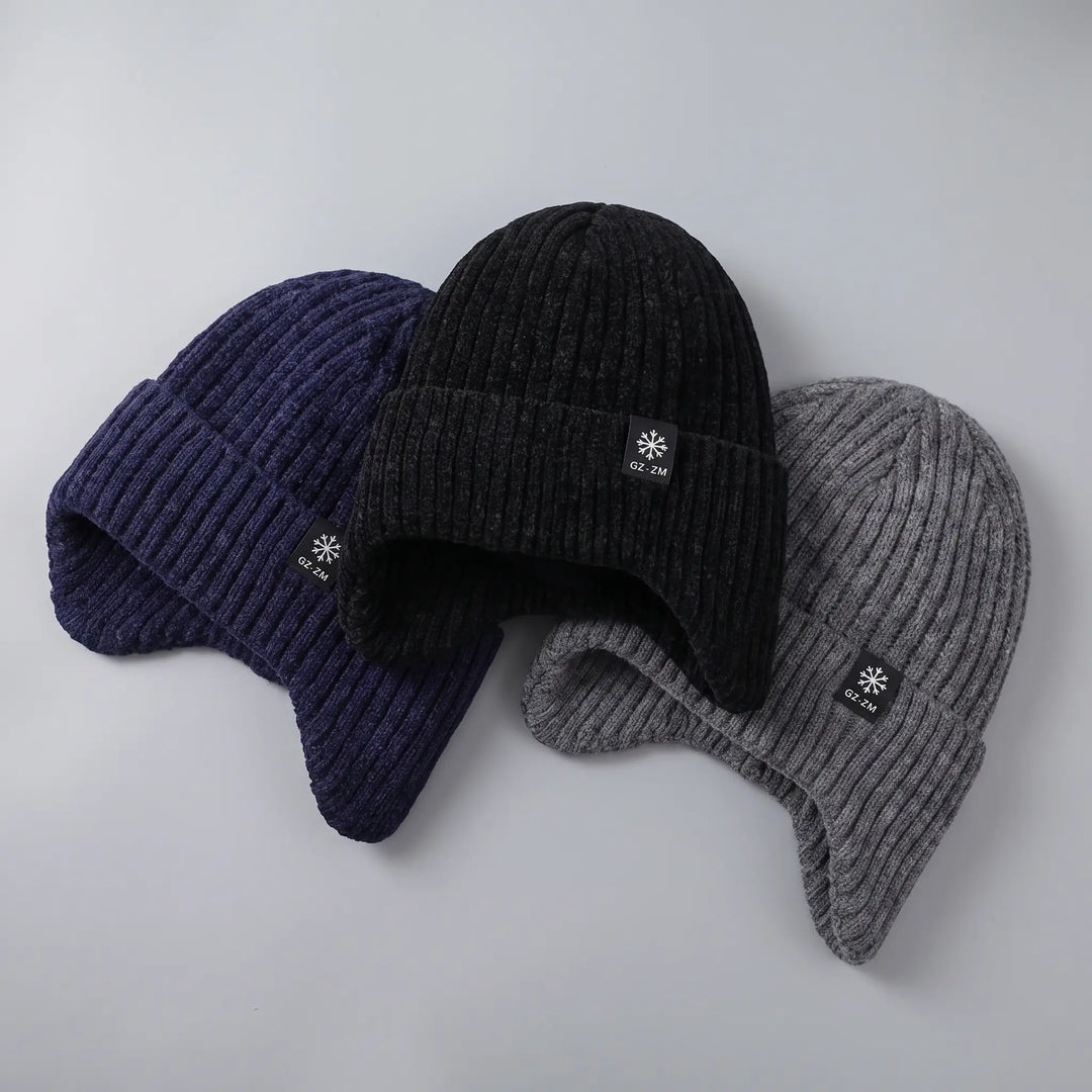 Men's Earflap Hat - Velvet Lined Winter Beanie with Ear Flaps