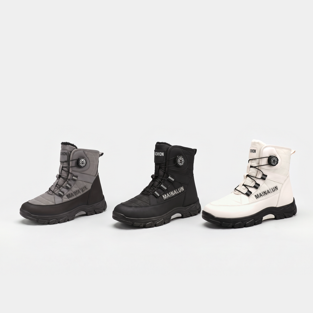 Men's snow boots in gray, black and white