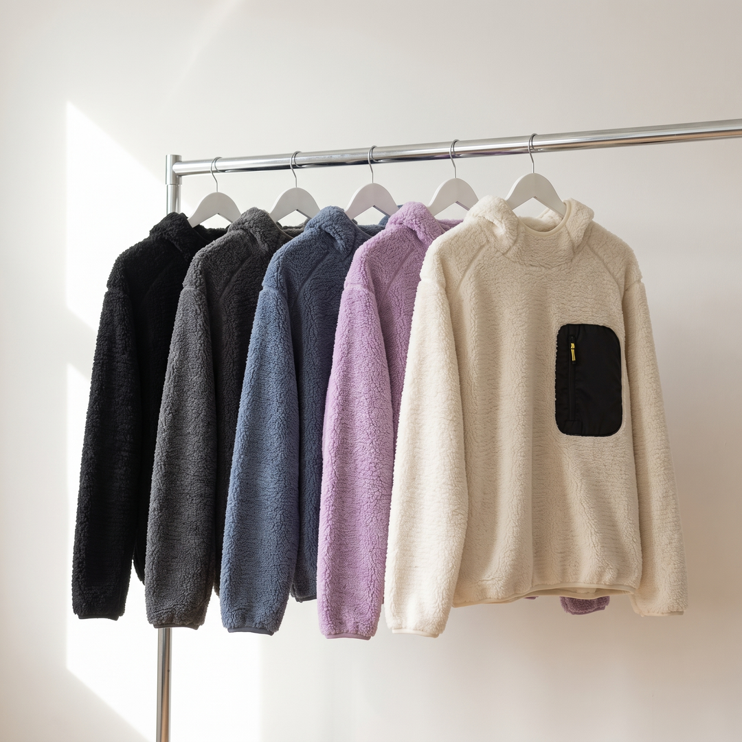 Fleece Hoodie - Sherpa Pullover with Thumbhole Cuffs - Zip Chest Pocket