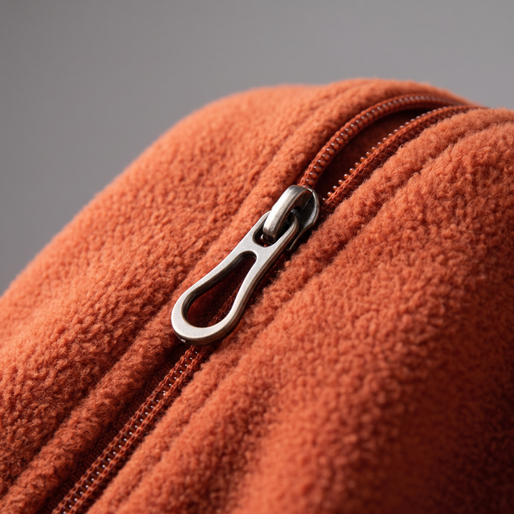 Men's fleece zip up jacket - zip and texture detail close-up