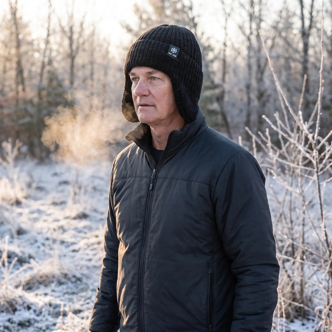 Men's Earflap Hat - Velvet Lined Winter Beanie with Ear Flaps