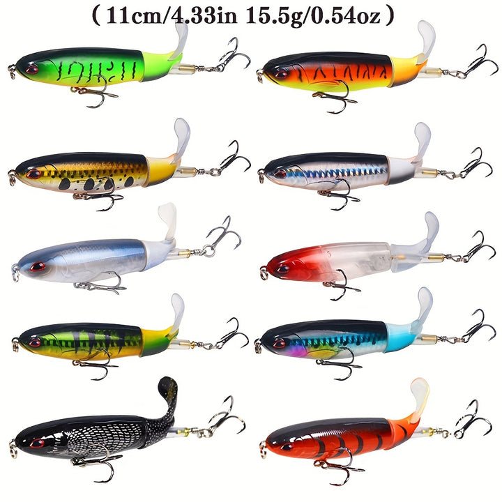 Topwater Popper Fishing Lure with Rotating Tail – Hard Bait for Surface Fishing