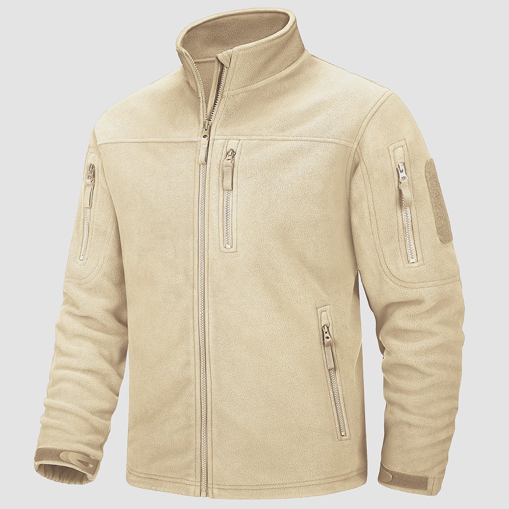 Men's tactical fleece jacket in Beige, front view