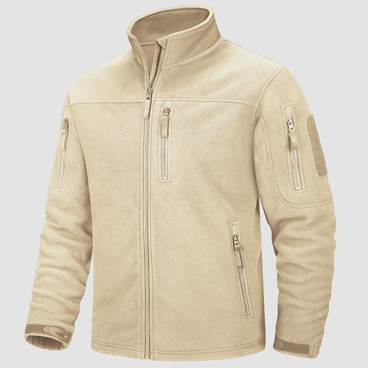 Men's tactical fleece jacket in Beige, front view