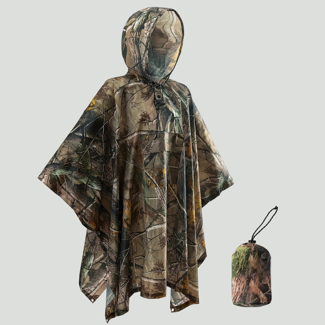 Hooded Camouflage Rain Poncho – Water-Resistant Outdoor Windbreaker