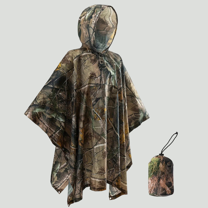 Hooded Camouflage Rain Poncho – Water-Resistant Outdoor Windbreaker
