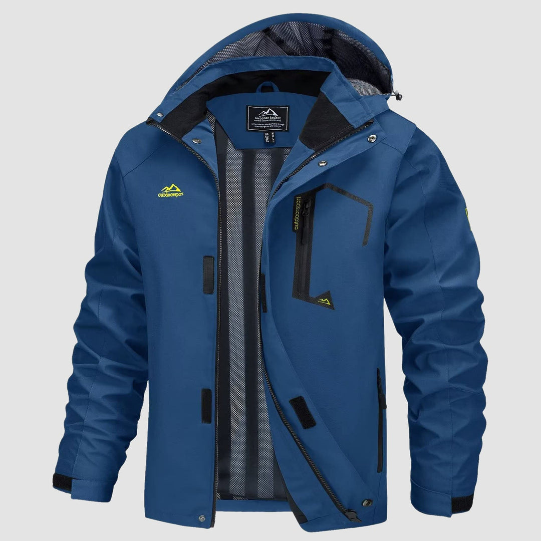 Men's rain coat in Denim Blue, front view
