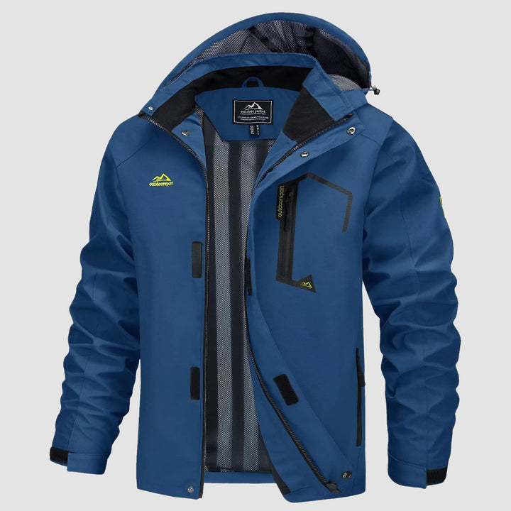 Men's rain coat in Denim Blue, front view
