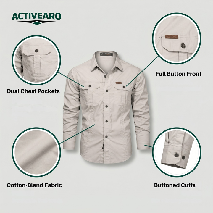Lightweight Long-Sleeve Outdoor Shirt – Durable Cotton-Blend for Active Use