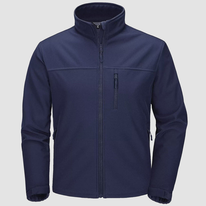 Men's fleece lined softshell jacket in Navy, front view