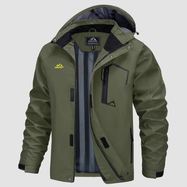 Men's rain coat in Army Green, front view