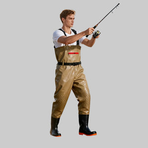 Unisex Bootfoot Chest Waders – Waterproof PVC with Integrated Boots for River Fishing