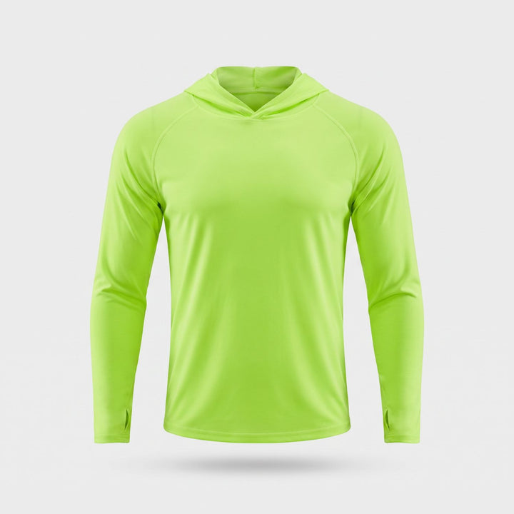 Men's UPF 50+ Sun Hoodie – Quick-Dry Polyester UV Top with Thumb Loops for Hiking and Fishing