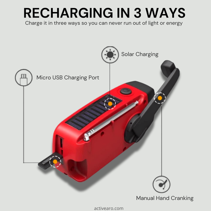 Emergency Hand Crank Radio - Solar and USB Rechargeable Weather Radio with flashlight for Camping and Outdoor Use