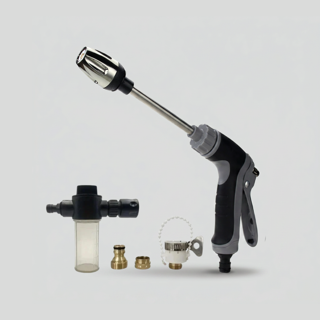 High-Pressure Garden Hose Nozzle — Adjustable Jet & Wide Spray, Metal Build