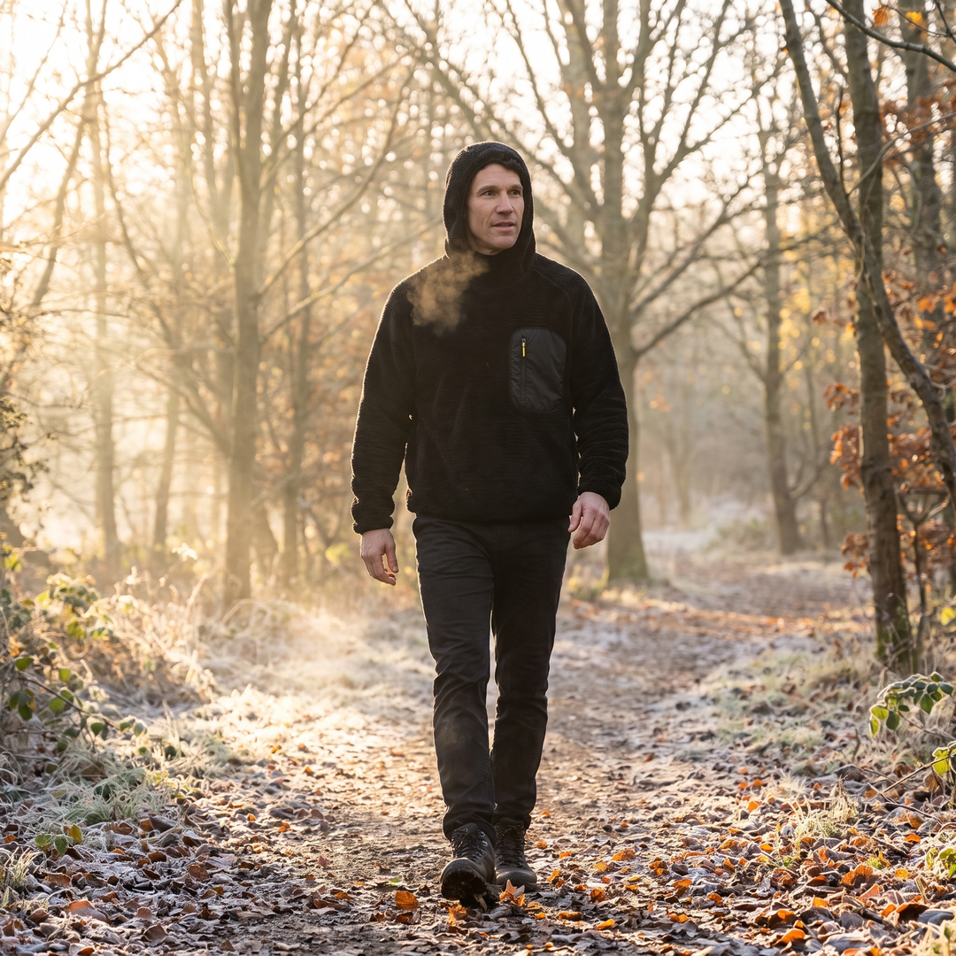Fleece Hoodie - Sherpa Pullover with Thumbhole Cuffs - Zip Chest Pocket