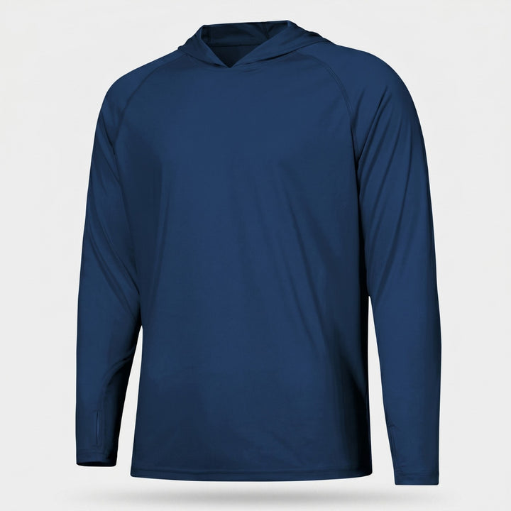 Men's UPF 50+ Sun Hoodie – Quick-Dry Polyester UV Top with Thumb Loops for Hiking and Fishing
