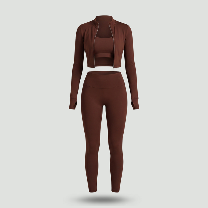 Women's 3-Piece Workout Set – Matching Leggings Top and Hoodie for Yoga Pilates and Gym