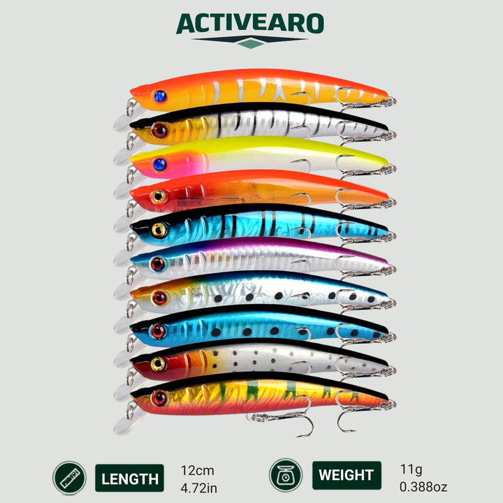 20-Piece Floating Minnow Lure Set – Topwater Hard Baits – Sea Bass