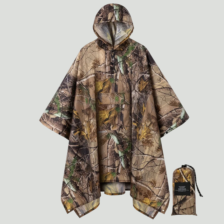 Hooded Camouflage Rain Poncho – Water-Resistant Outdoor Windbreaker
