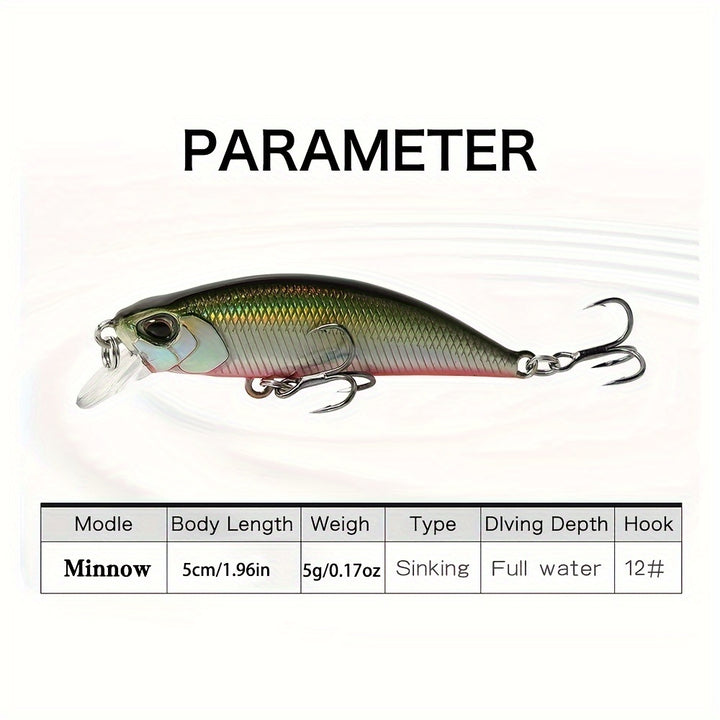 Minnow Fishing Lure – Sinking Hard Bait with 3D Eyes for Freshwater Fishing