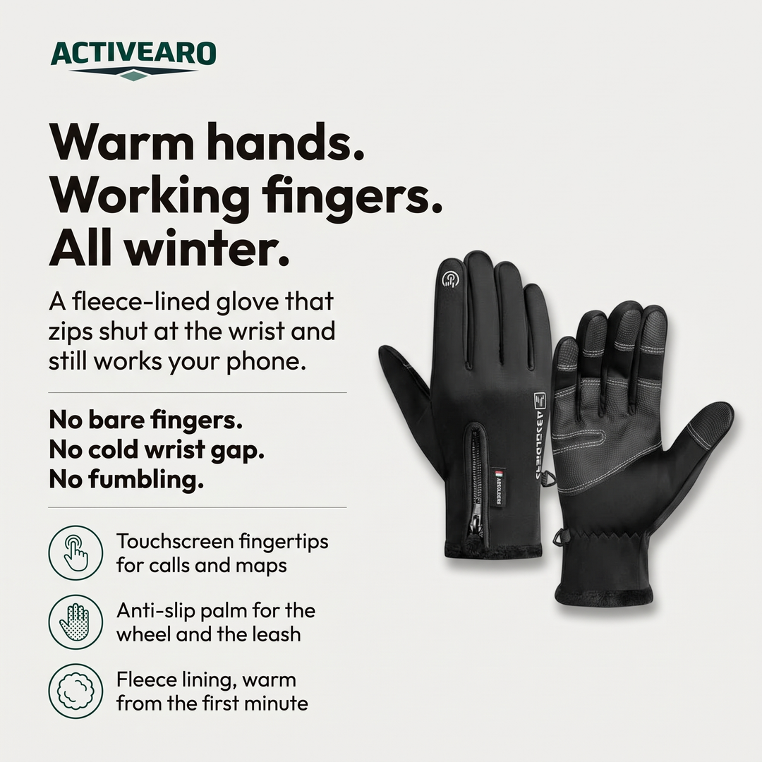 Warm hands, working fingers, all winter: fleece-lined glove with wrist zip and touchscreen fingertips