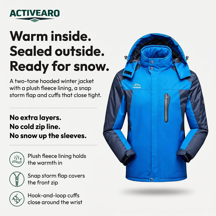 Fleece lined winter jacket features - plush lining, snap storm flap, adjustable cuffs