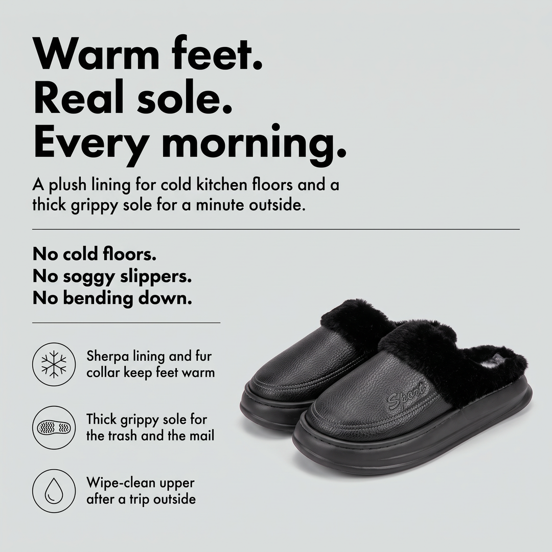 Warm feet and a real sole: sherpa lining, grippy sole and wipe-clean upper