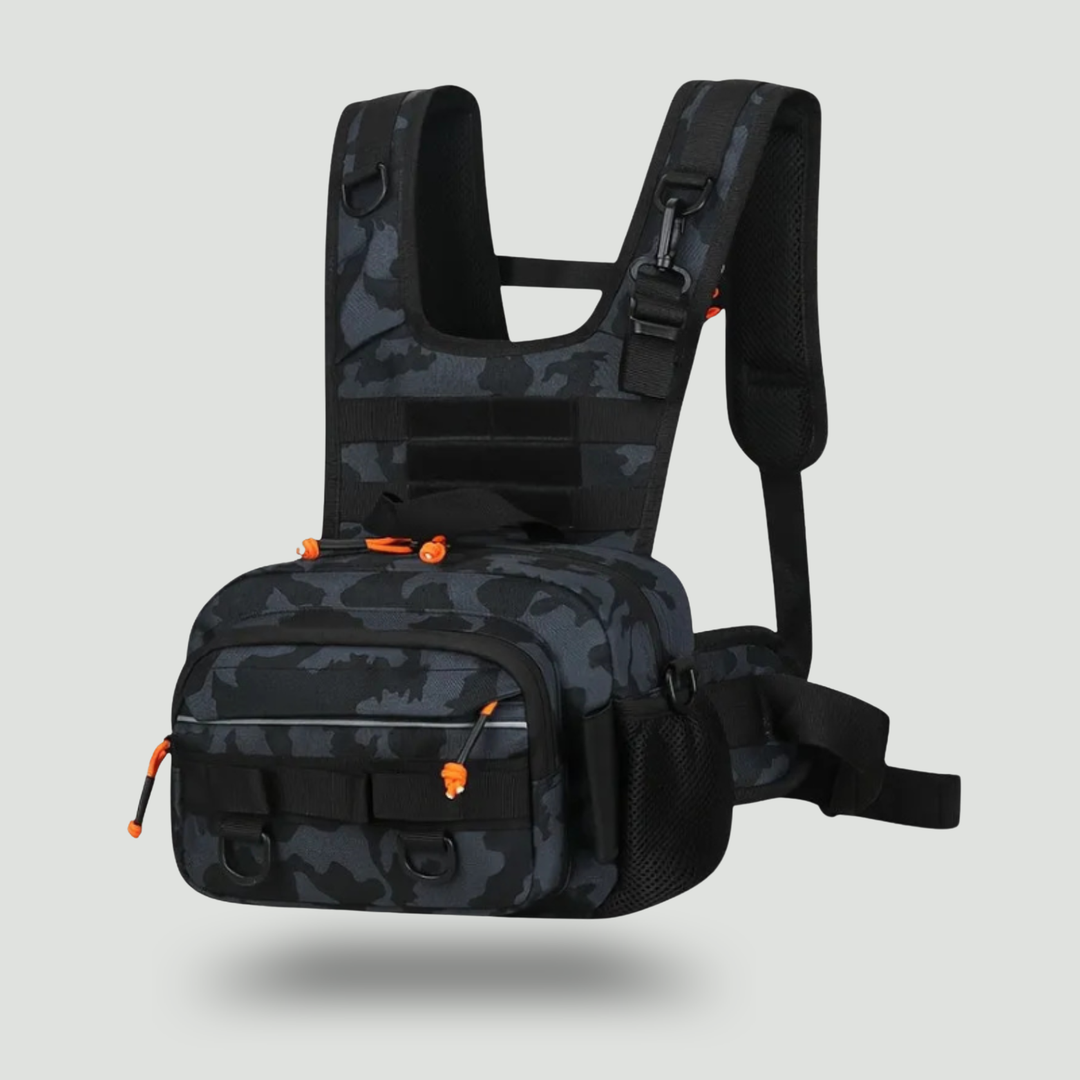 Men's Hands-Free Chest Pack – MOLLE Fishing and Hiking Rig with Multiple Zippered Pockets