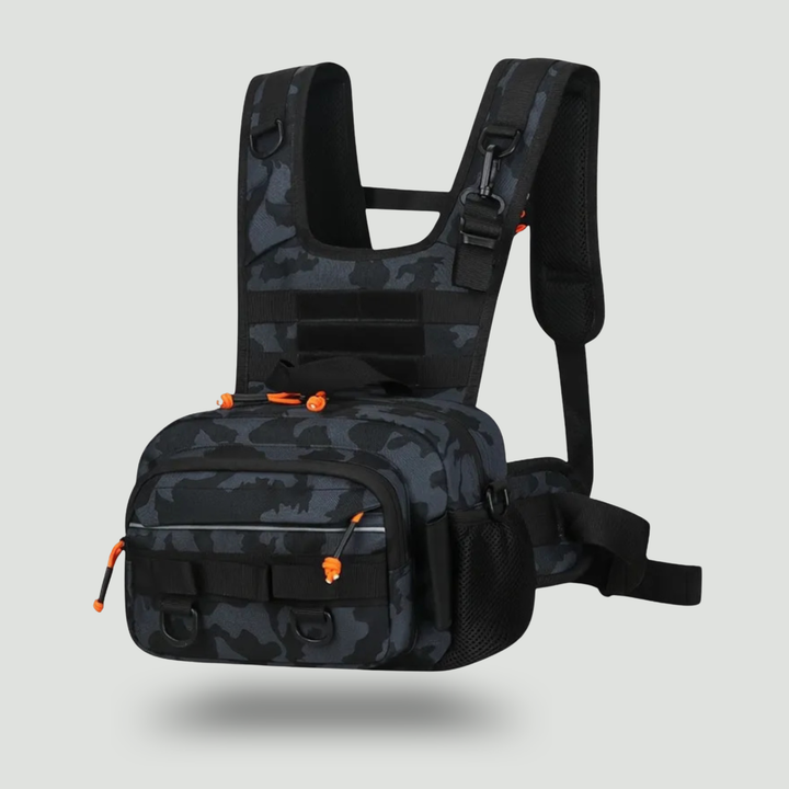 Men's Hands-Free Chest Pack – MOLLE Fishing and Hiking Rig with Multiple Zippered Pockets
