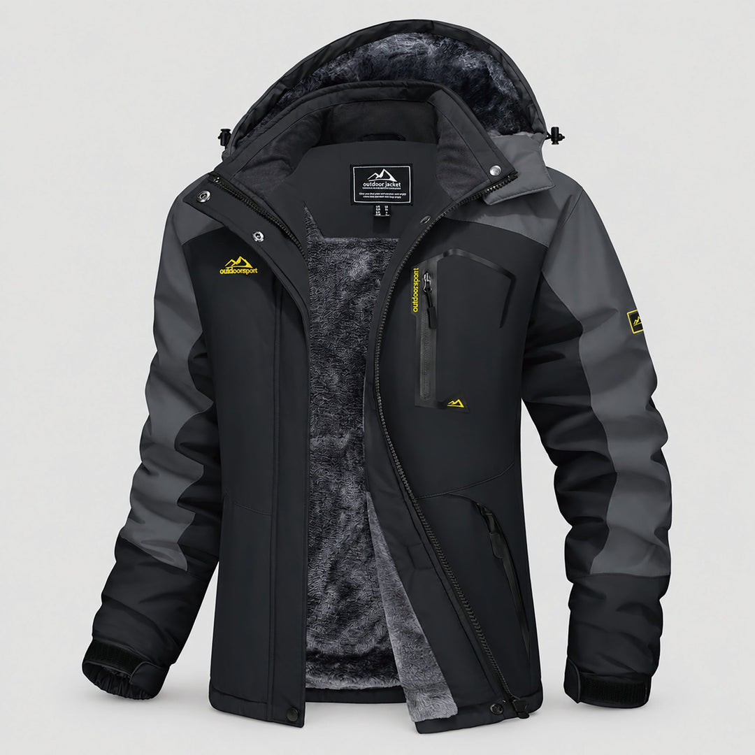 Women's winter jacket in Black Gray, front view