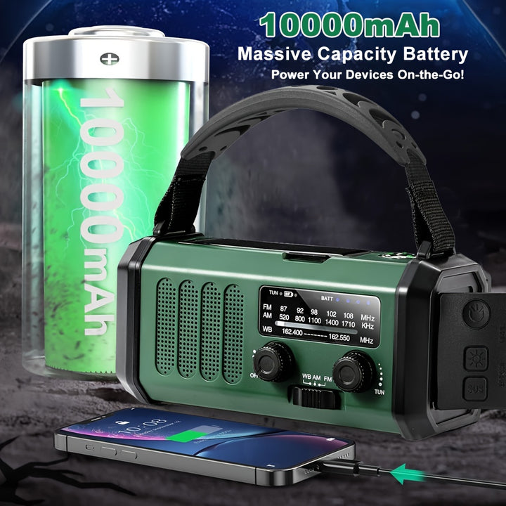 Emergency Radio with Solar & Hand Crank – 10000 mAh Power Bank