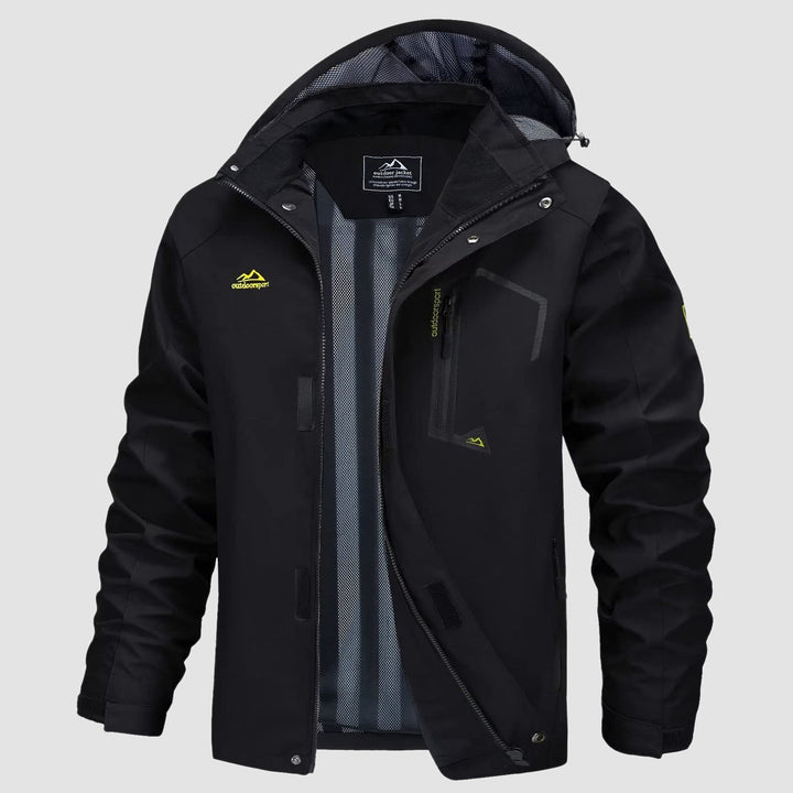 Men's rain coat in Black, front view