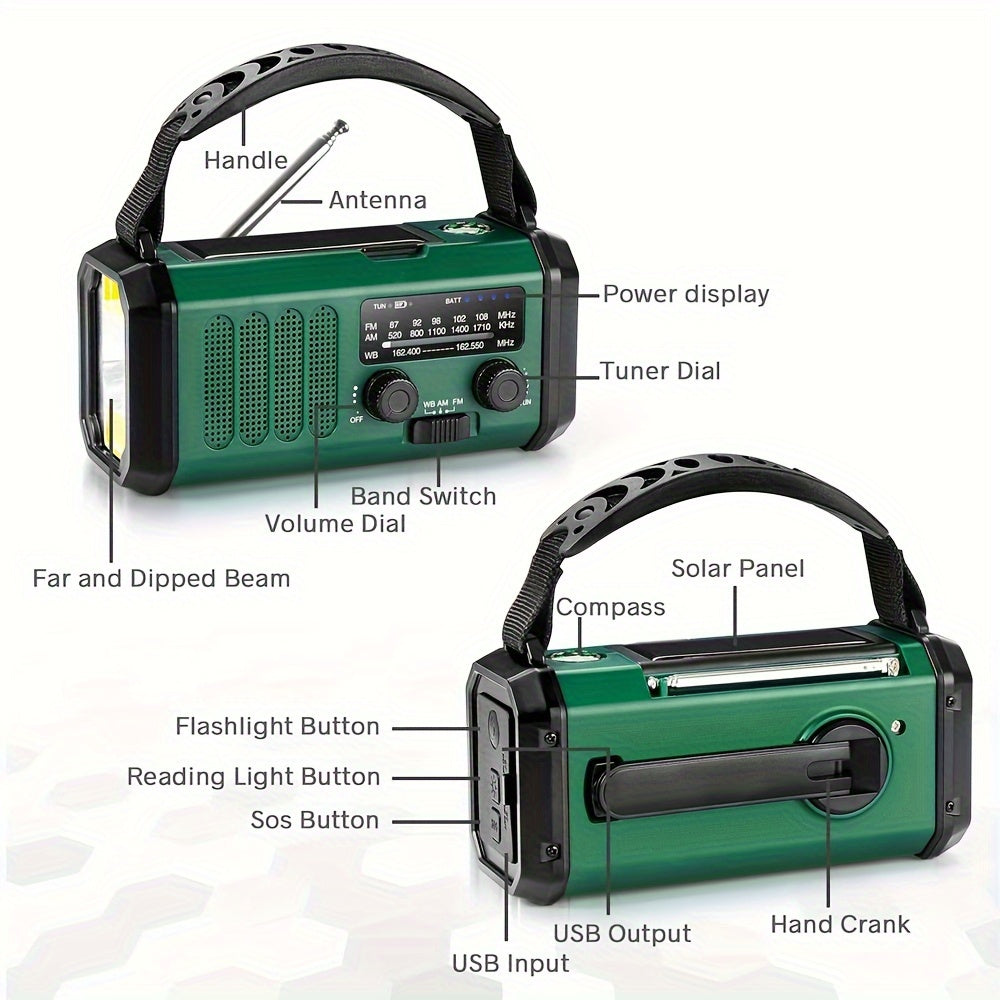 Emergency Radio with Solar & Hand Crank – 10000 mAh Power Bank