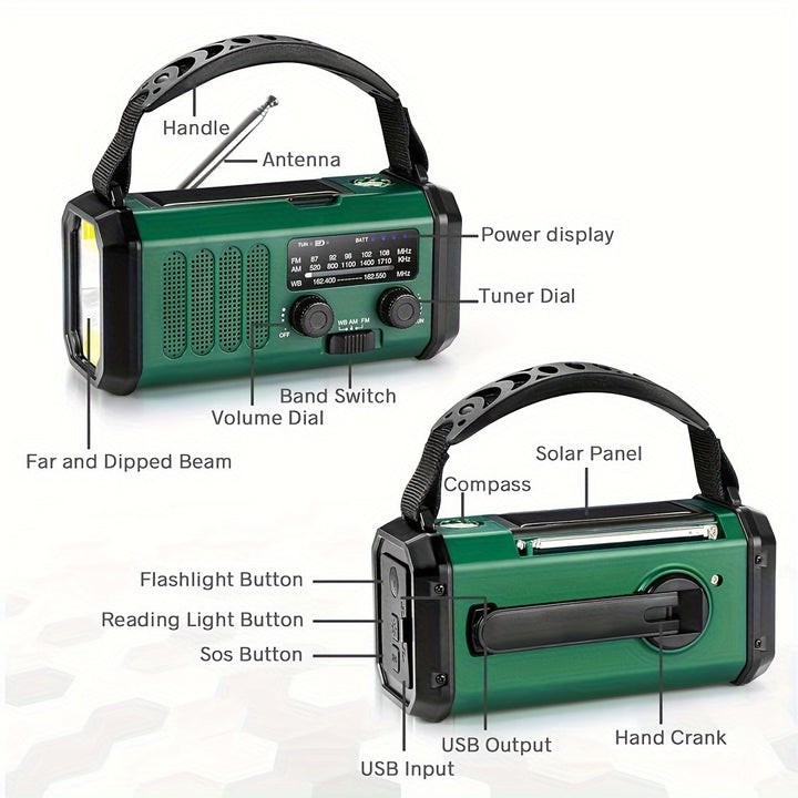 Emergency Radio with Solar & Hand Crank – 10000 mAh Power Bank